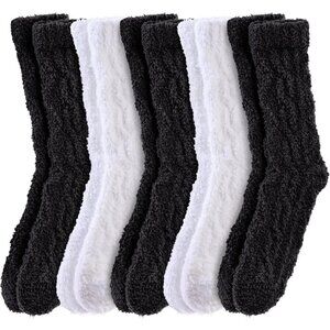 ⭐Womens Fuzzy Cozy Fluffy Slipper Black/White Winter Warm Home Sleeping Socks